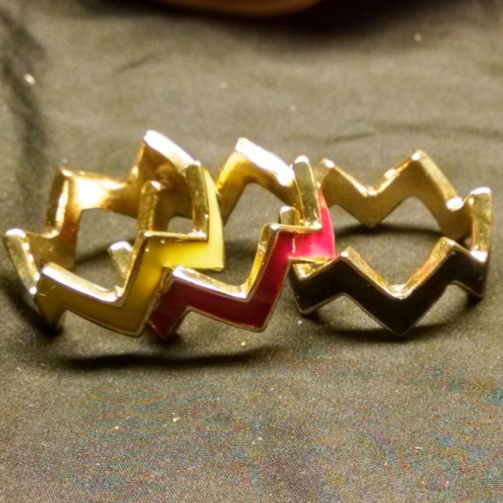 3 Enamel Zig Zag Stackable Multi Color Ring - image 4